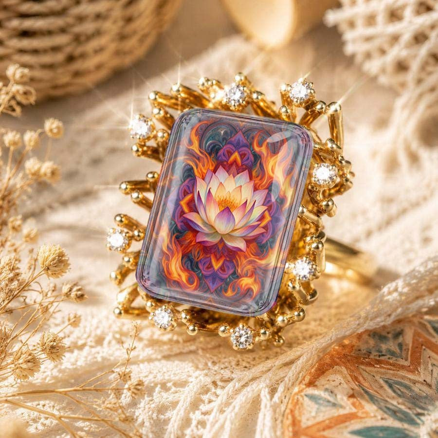 Fiery Lotus Square Statement Ring