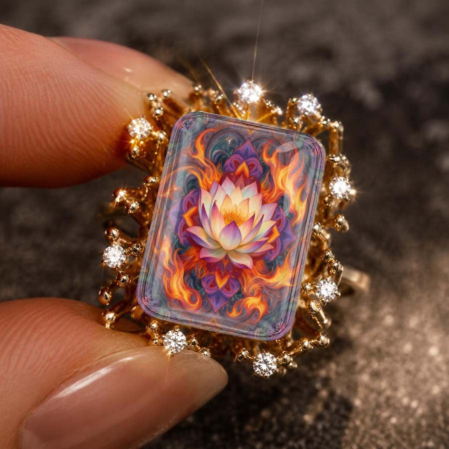Fiery Lotus Square Statement Ring