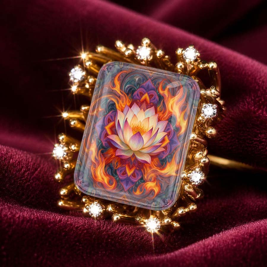 Fiery Lotus Square Statement Ring