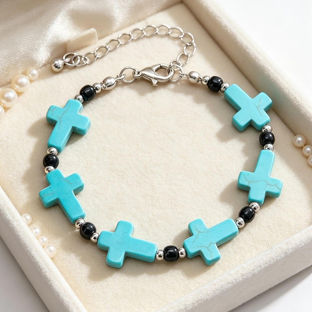 Turquoise Cross Beaded Bracelet
