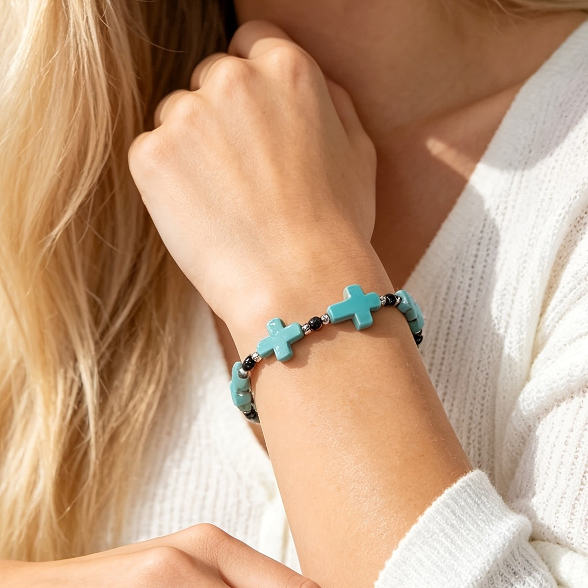 Turquoise Cross Beaded Bracelet