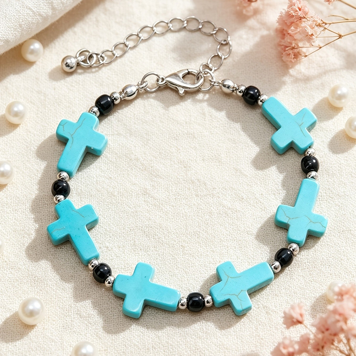 Turquoise Cross Beaded Bracelet
