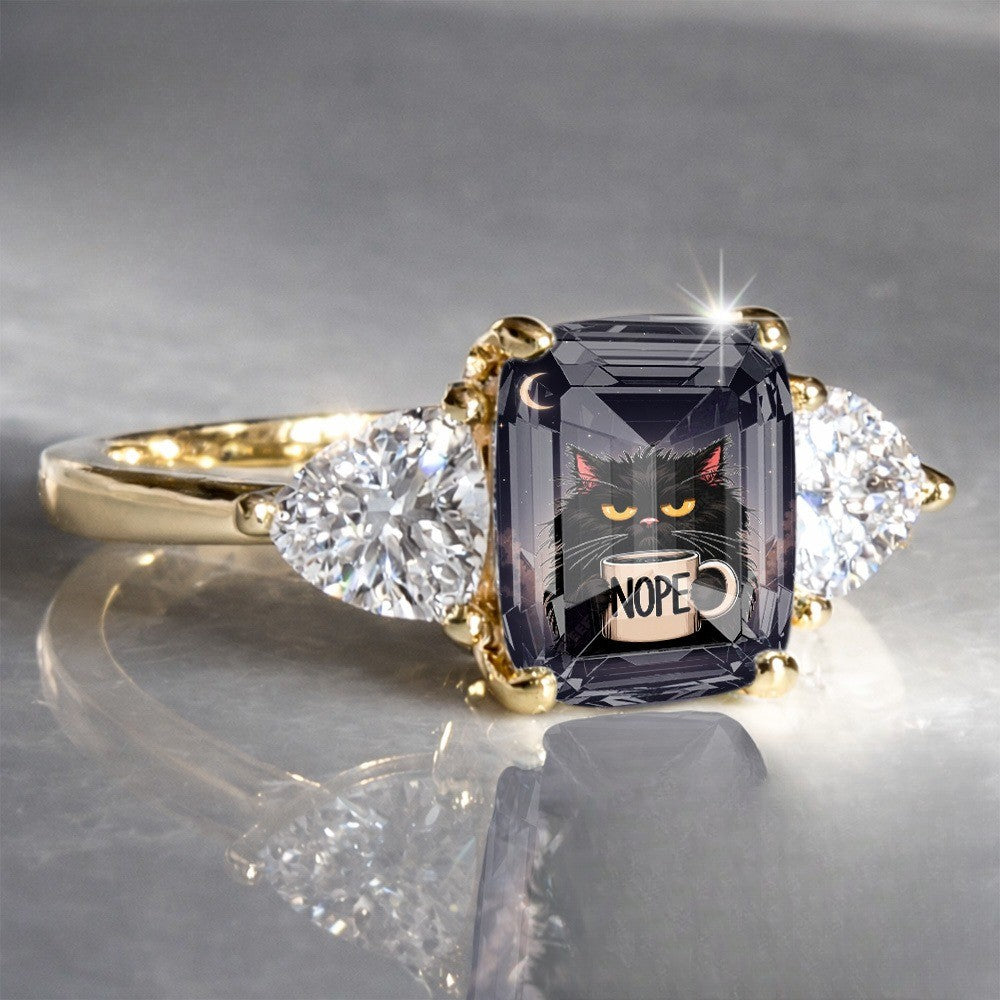 Black Cat Rectangular Stone Ring