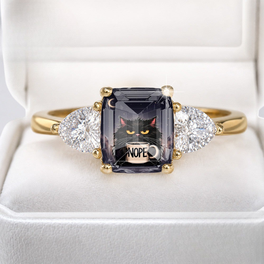 Black Cat Rectangular Stone Ring