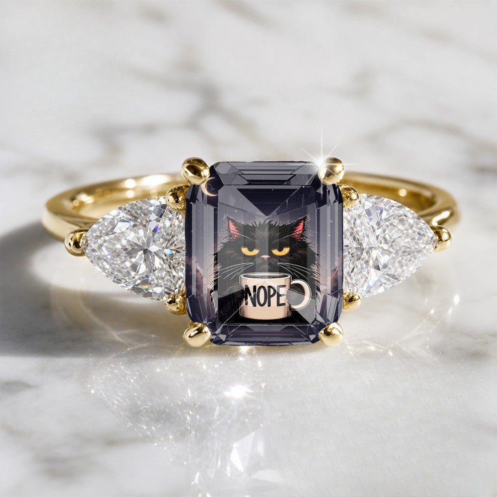 Black Cat Rectangular Stone Ring