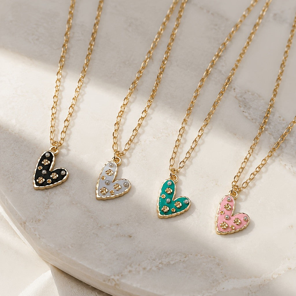 Enamel Floral Heart Necklace
