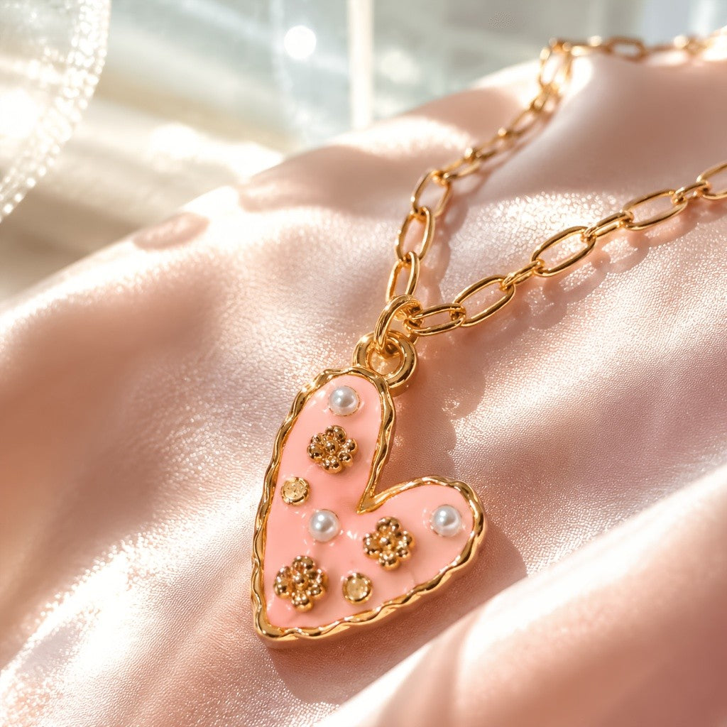 Enamel Floral Heart Necklace