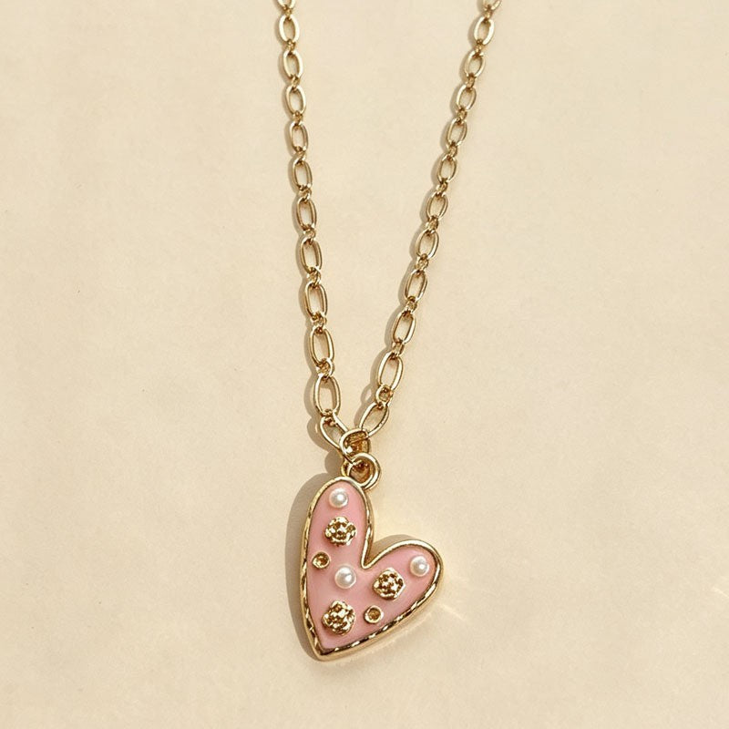 Enamel Floral Heart Necklace