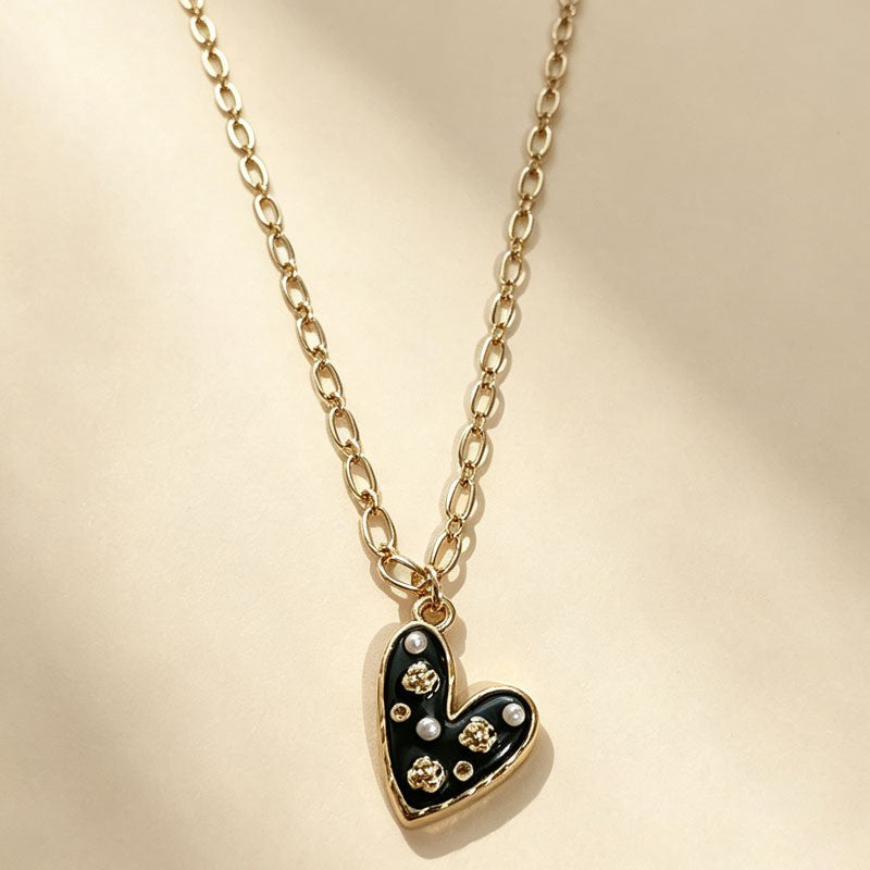 Enamel Floral Heart Necklace