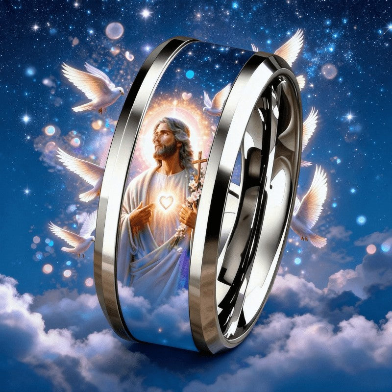 Jesus & Doves Inlay Ring