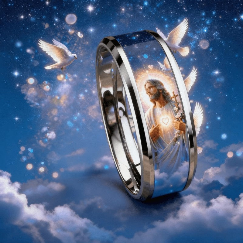 Jesus & Doves Inlay Ring