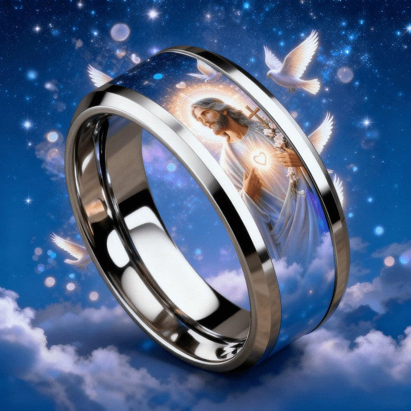 Jesus & Doves Inlay Ring