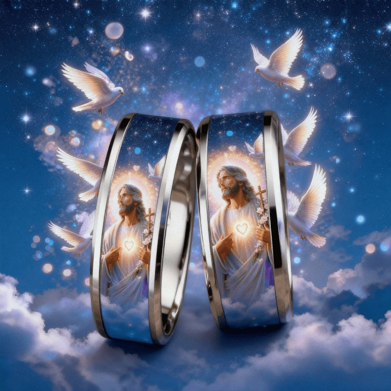 Jesus & Doves Inlay Ring