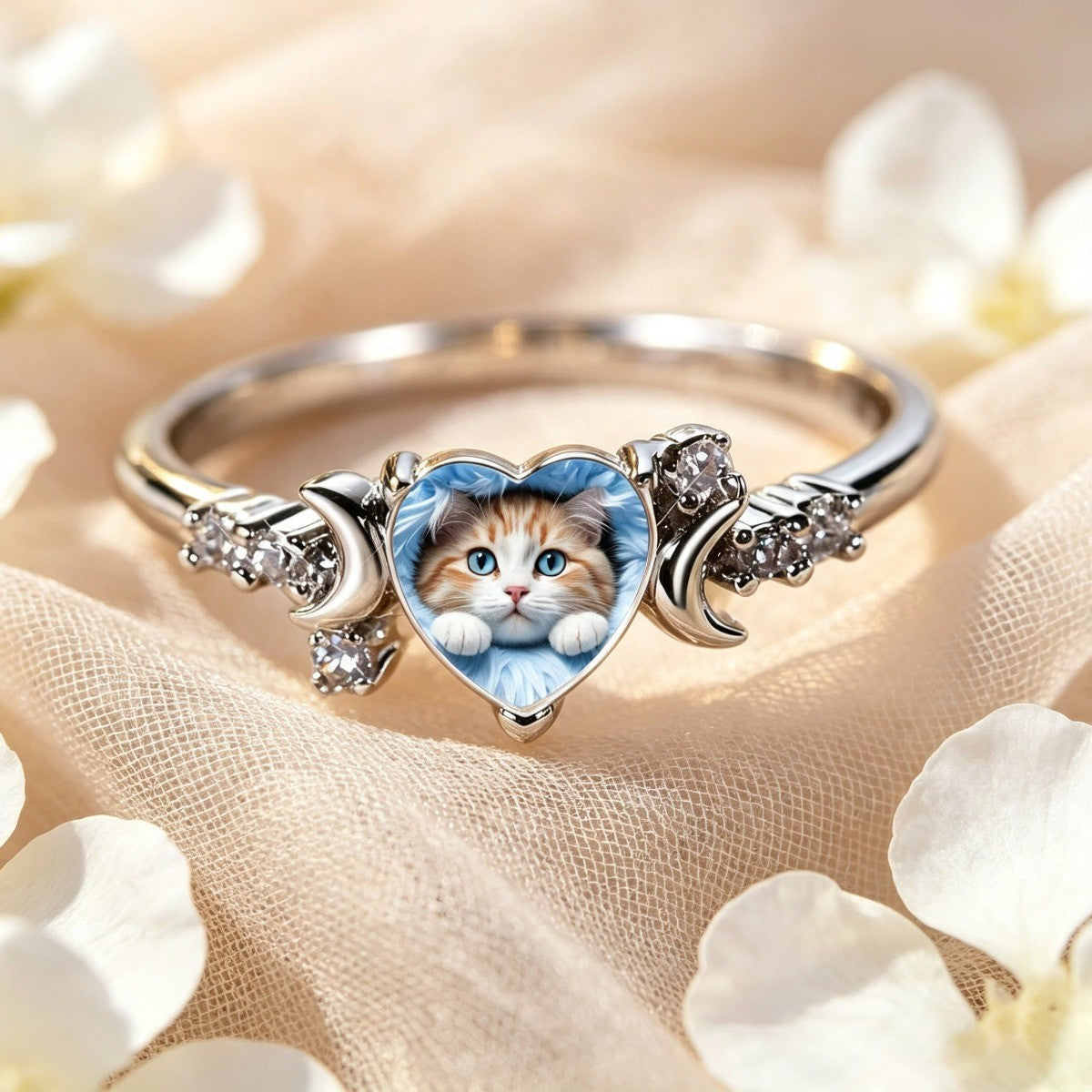 Cat Heart Moon Ring