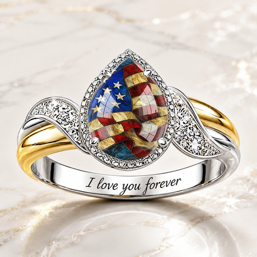 American Flag Teardrop Ring