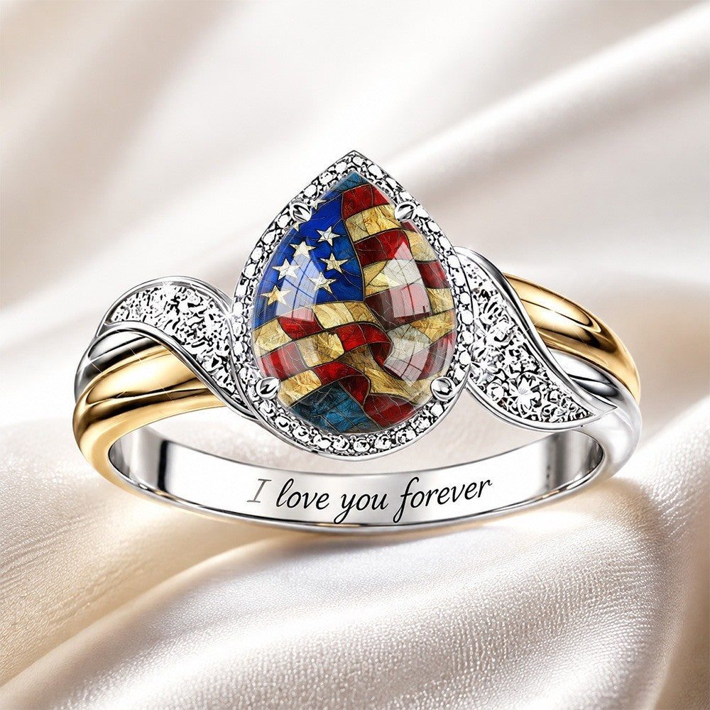 American Flag Teardrop Ring