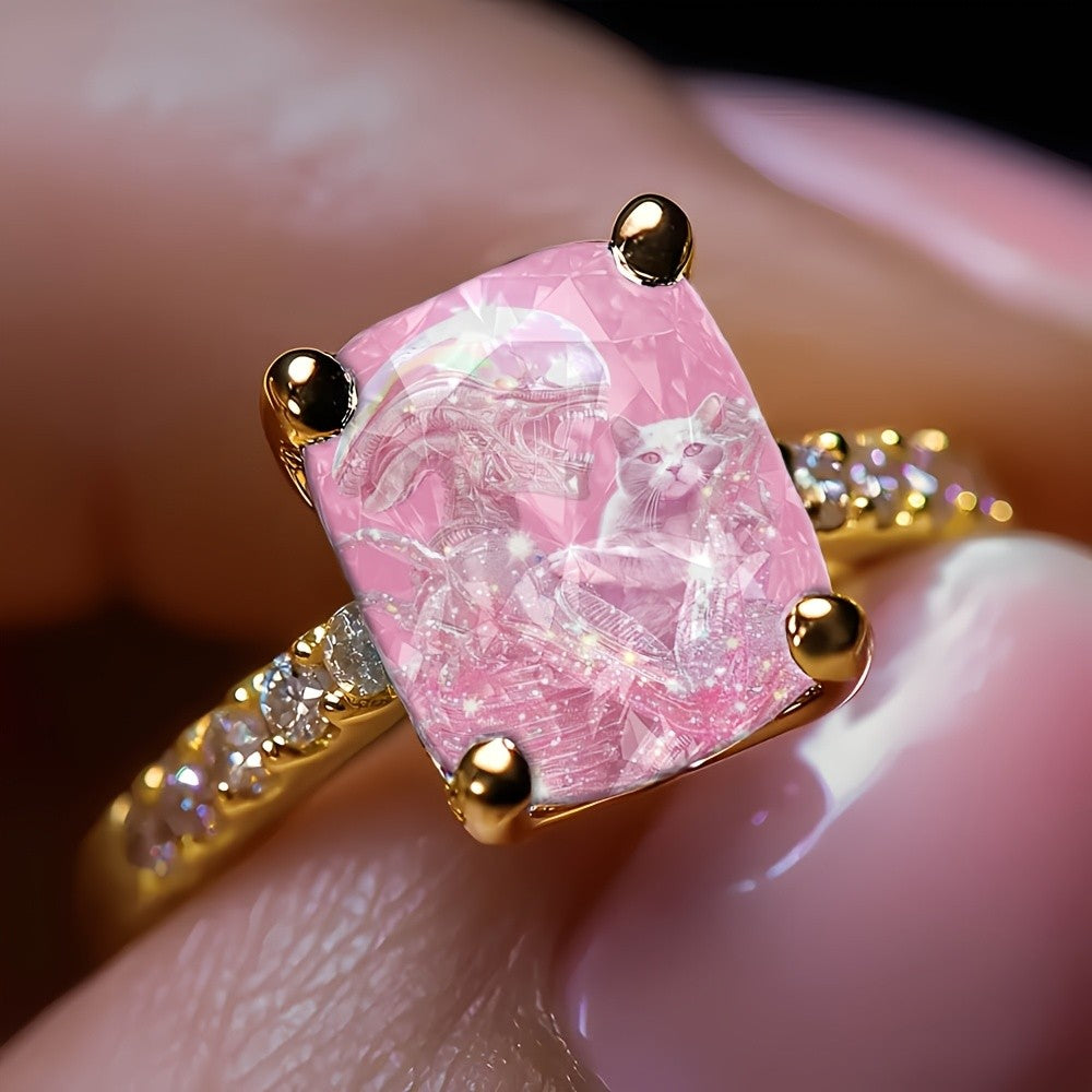 Pink Alien Cat Square Ring