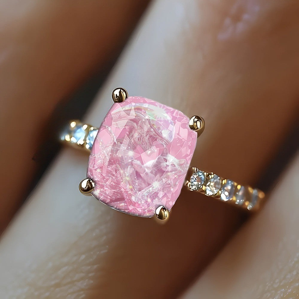 Pink Alien Cat Square Ring