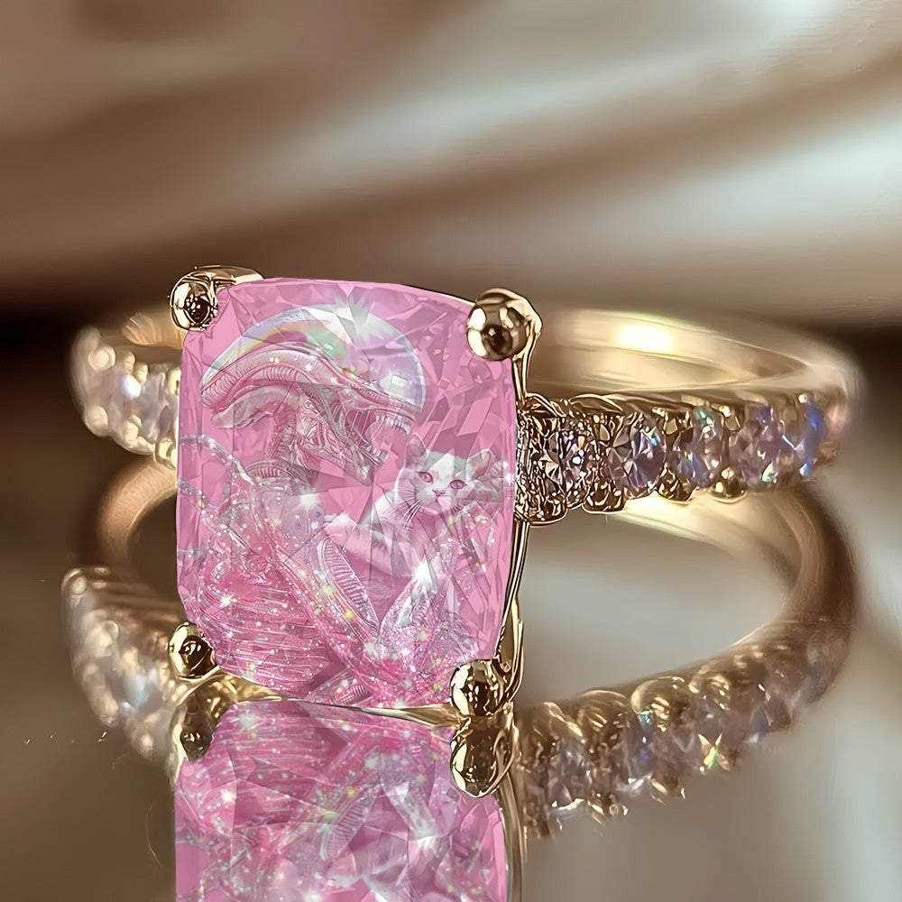 Pink Alien Cat Square Ring