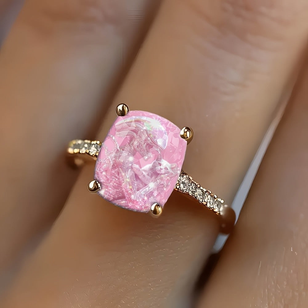 Pink Alien Cat Square Ring