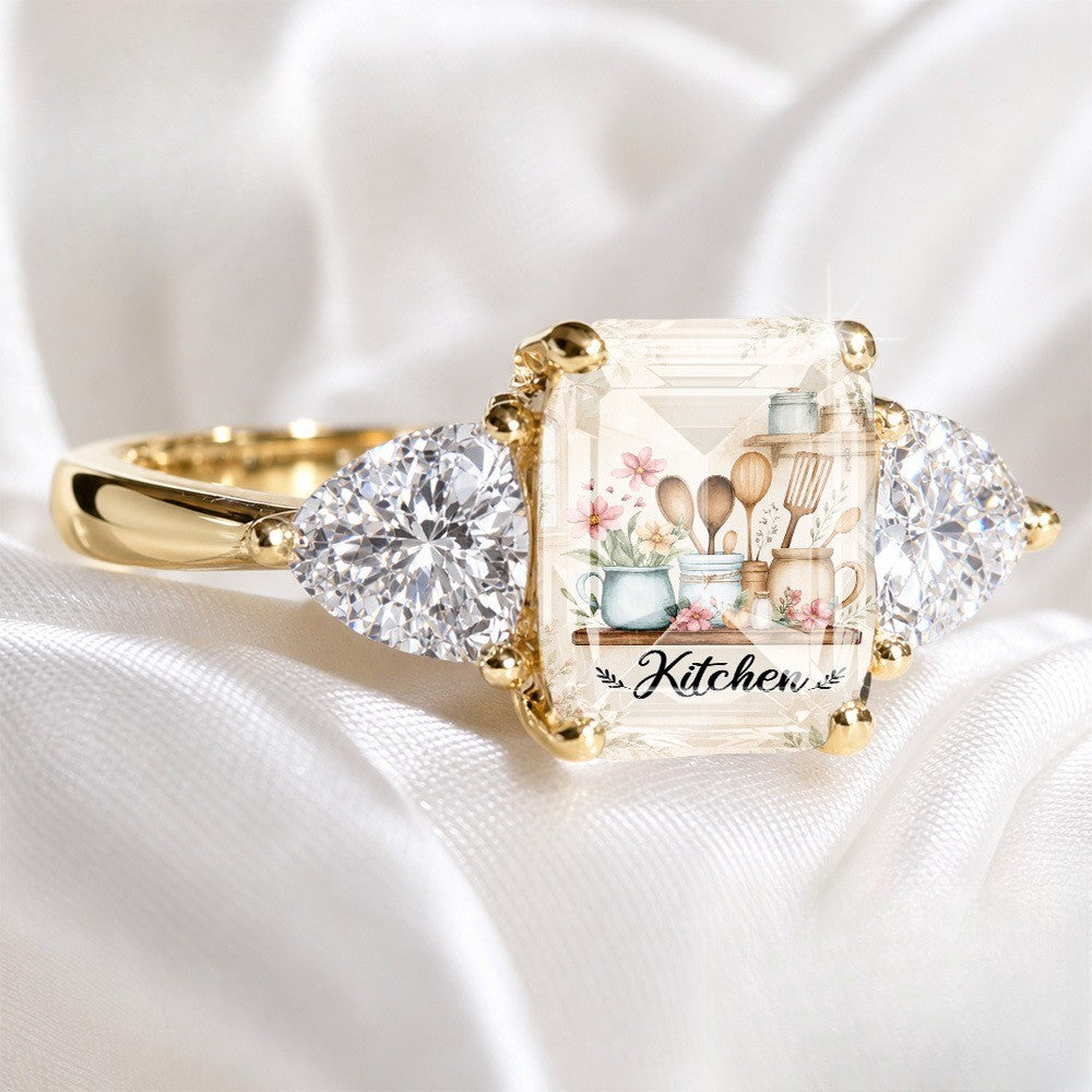 Kitchen Scene Three Stone Ring