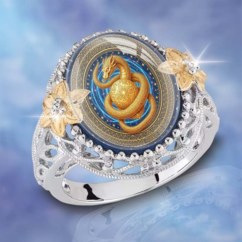 Golden Dragon Oval Statement Ring