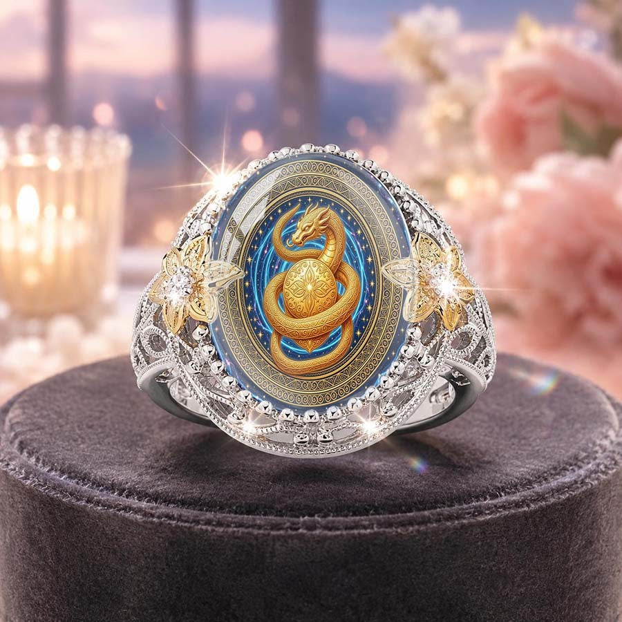 Golden Dragon Oval Statement Ring