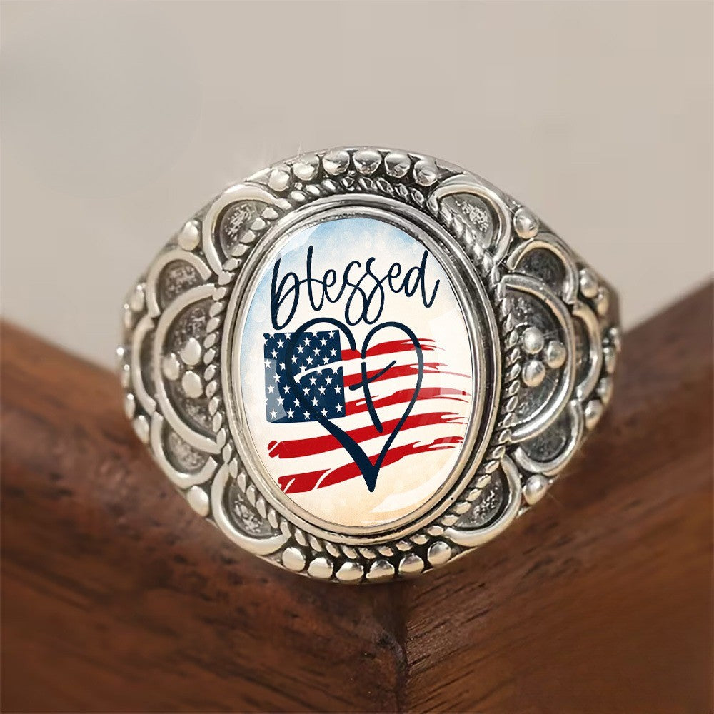 Blessed Heart Flag Oval Ring