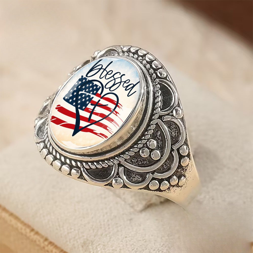 Blessed Heart Flag Oval Ring