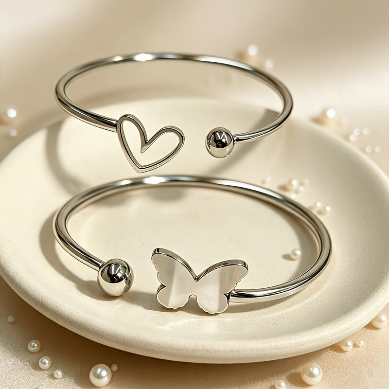 Heart & Butterfly Open Cuff Bracelet