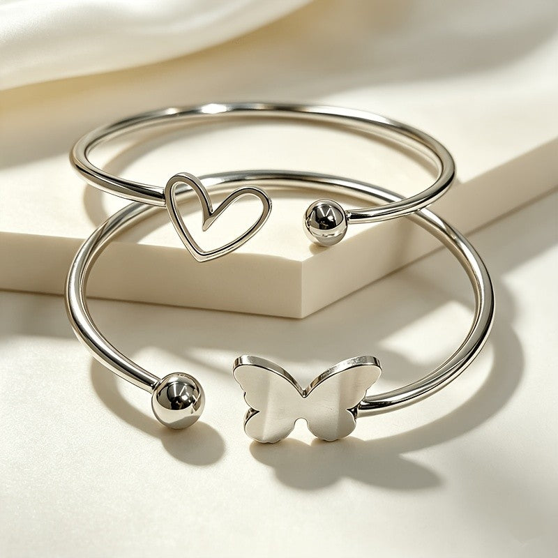 Heart & Butterfly Open Cuff Bracelet