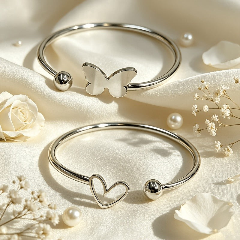 Heart & Butterfly Open Cuff Bracelet