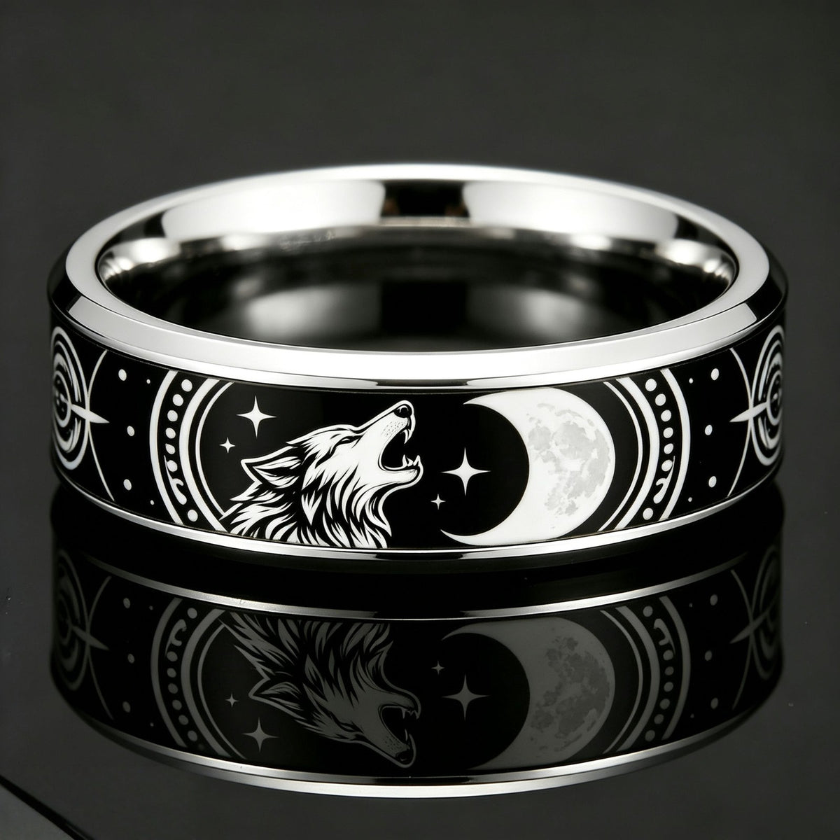 Howling Wolf Moon Ring