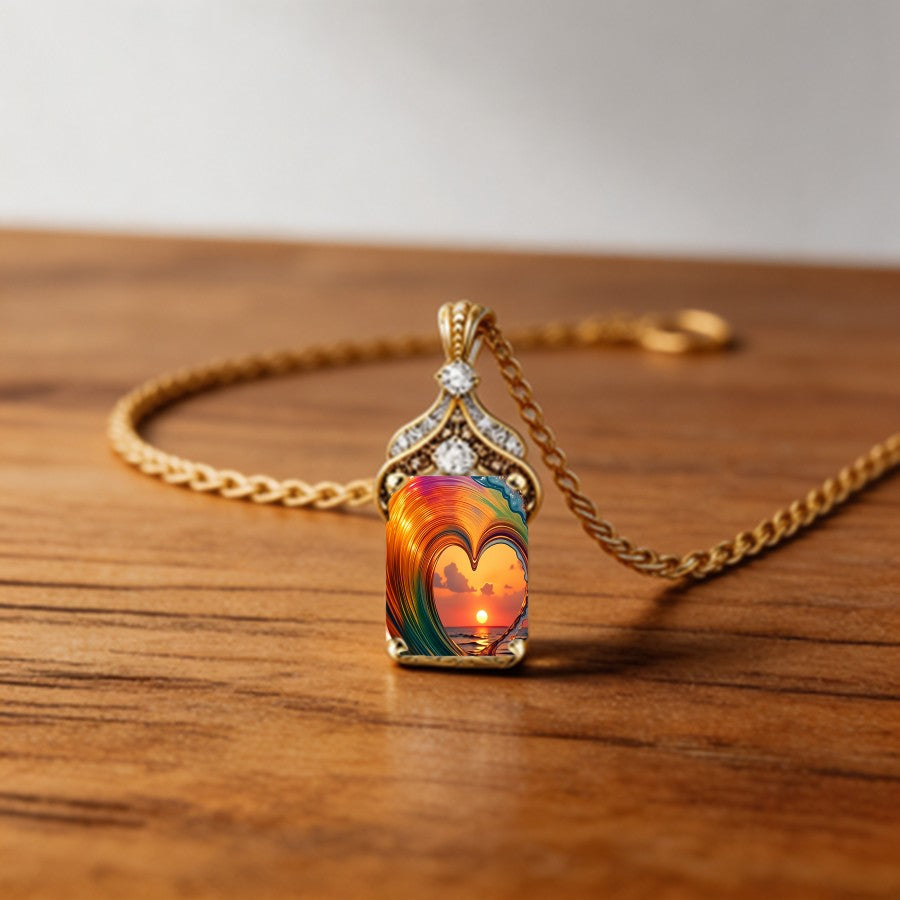 Sunset Heart Wave Pendant Necklace