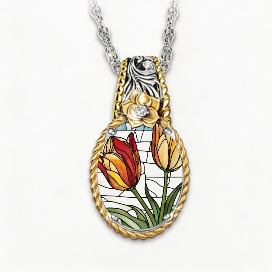Two-Tone Tulip Glass Pendant Necklace