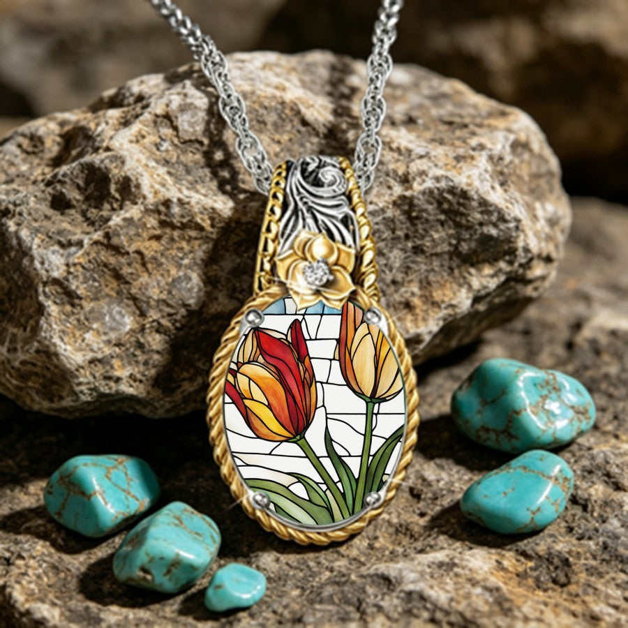 Two-Tone Tulip Glass Pendant Necklace