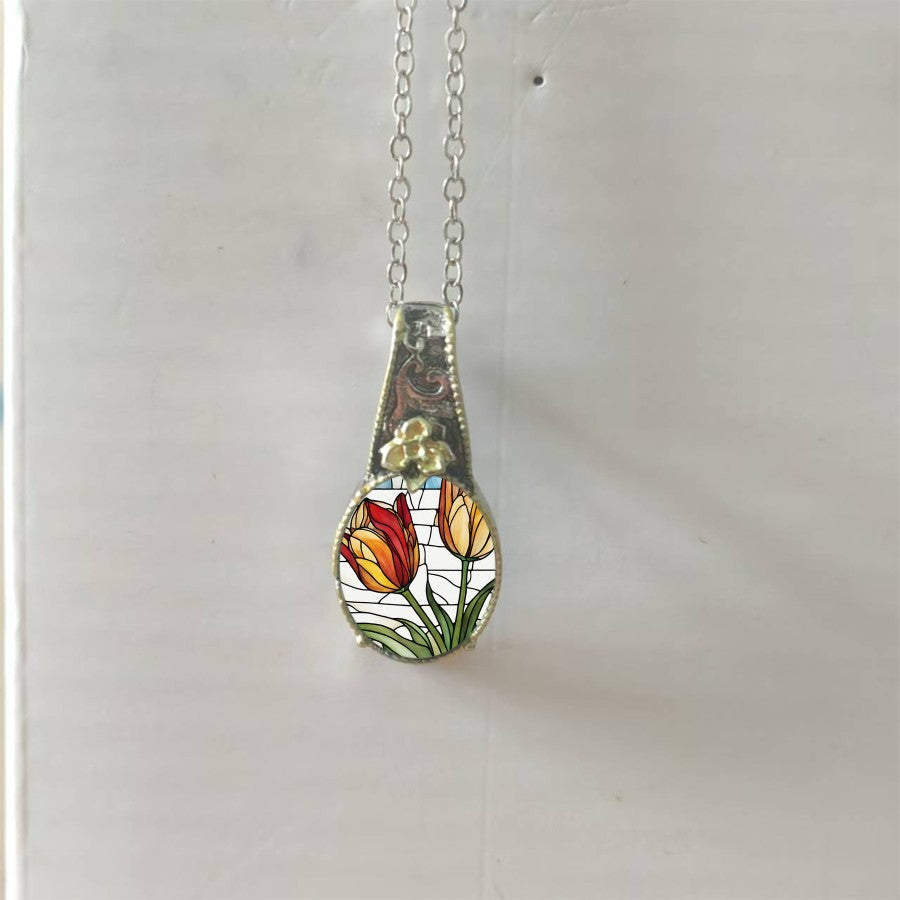 Two-Tone Tulip Glass Pendant Necklace