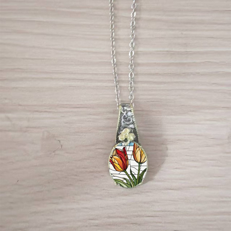 Two-Tone Tulip Glass Pendant Necklace