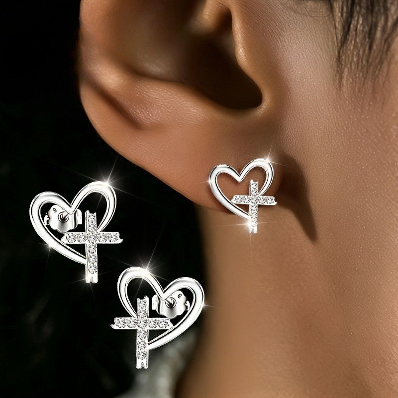 Heart Cross Stud Earrings