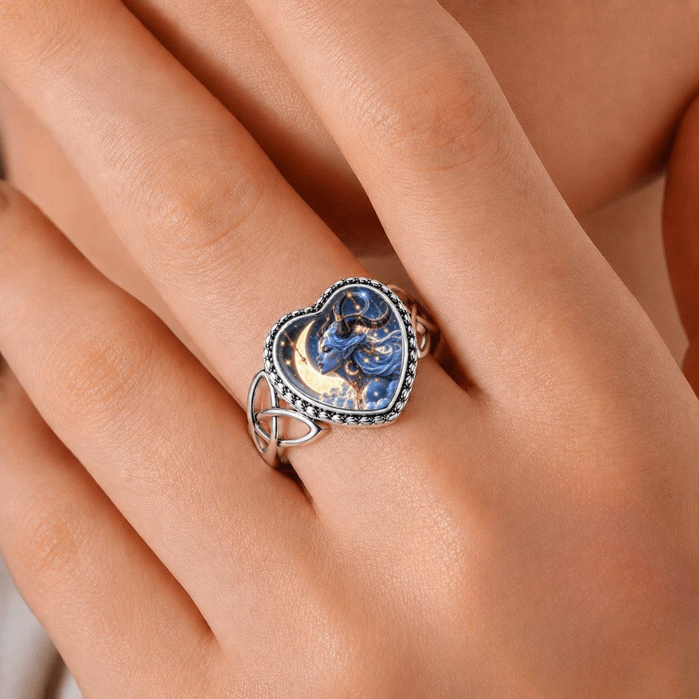 Celestial Moon Goddess Heart Ring