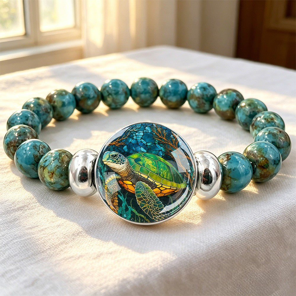 Sea Turtle Glass Cabochon Bracelet