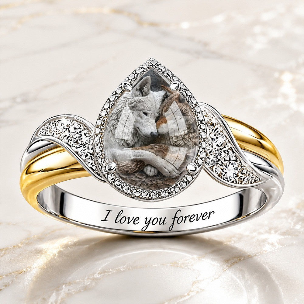 Embracing Wolves Teardrop Ring