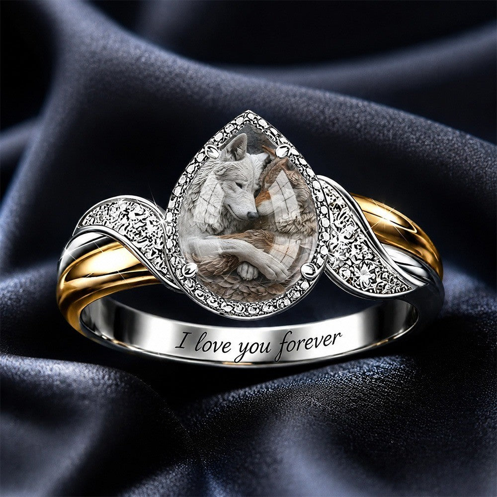 Embracing Wolves Teardrop Ring