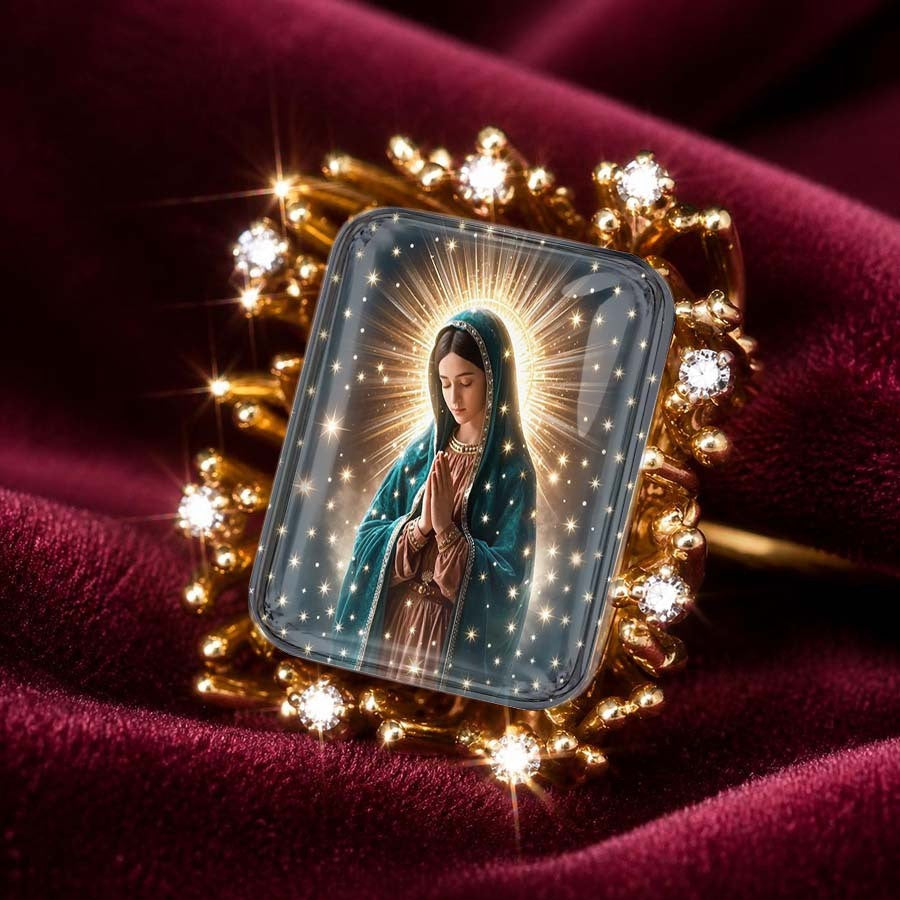 Teal Praying Figure Halo Square Ring