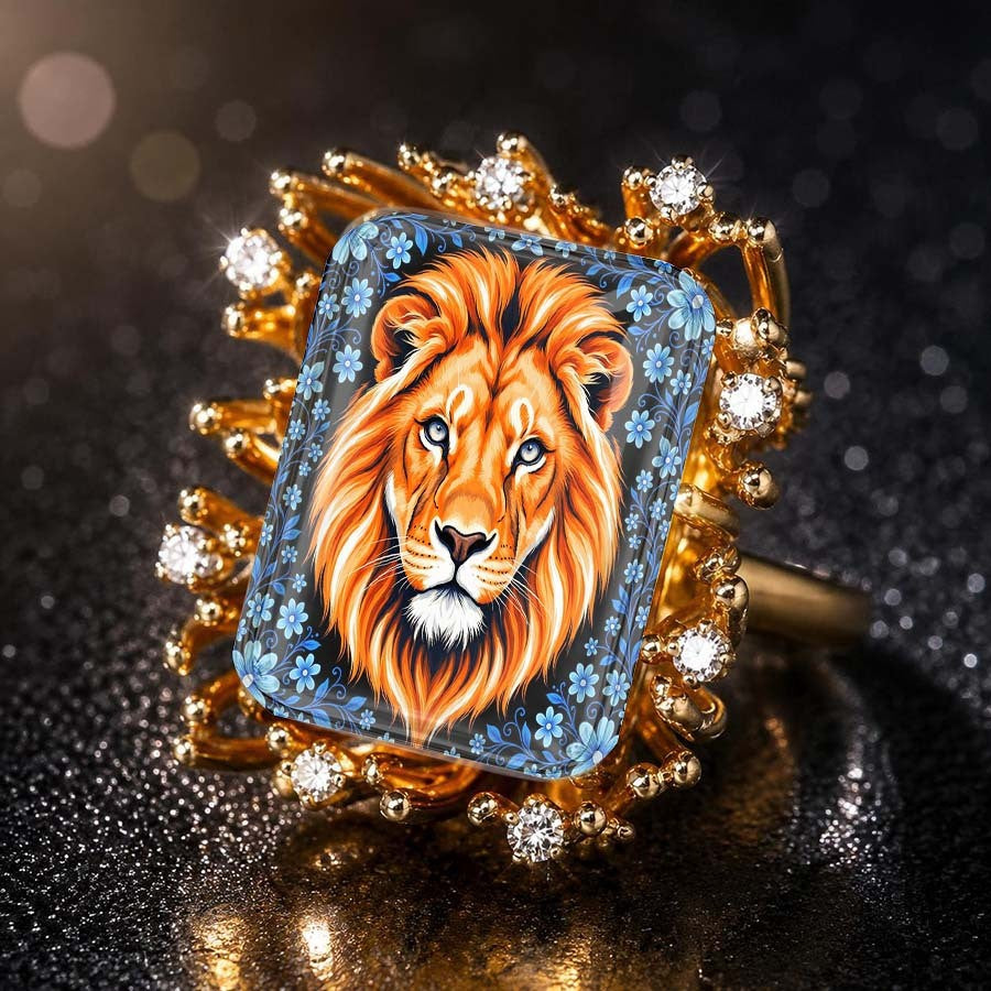 Lion Portrait Square Ring