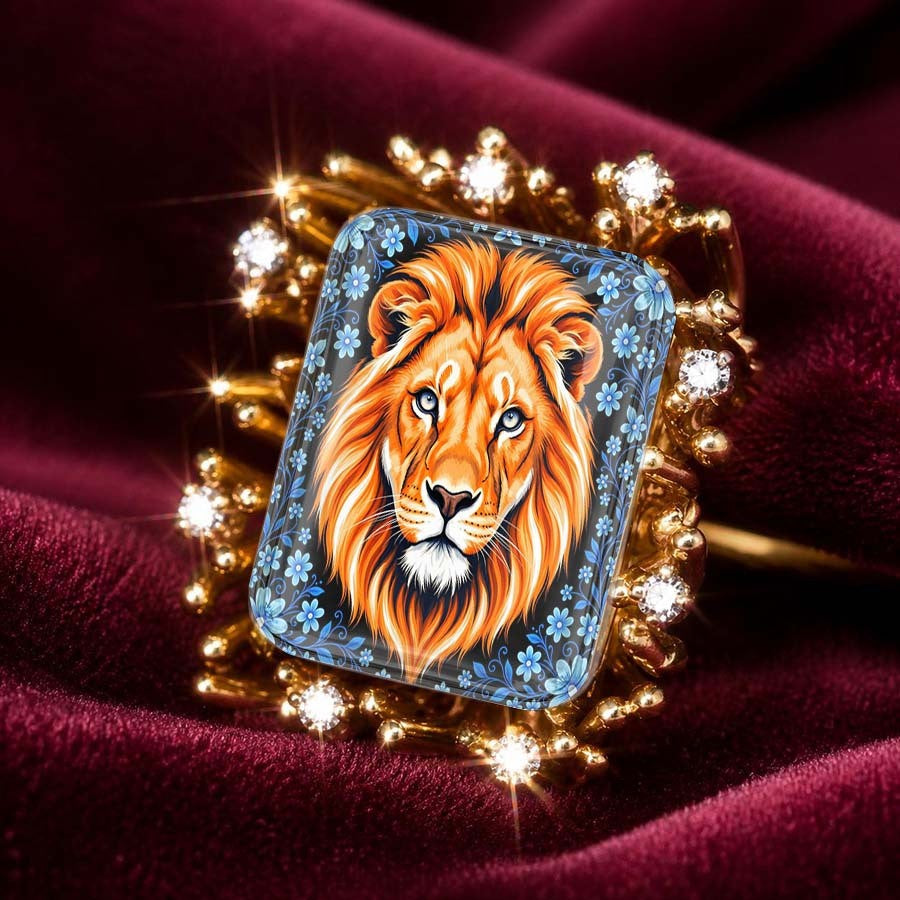 Lion Portrait Square Ring