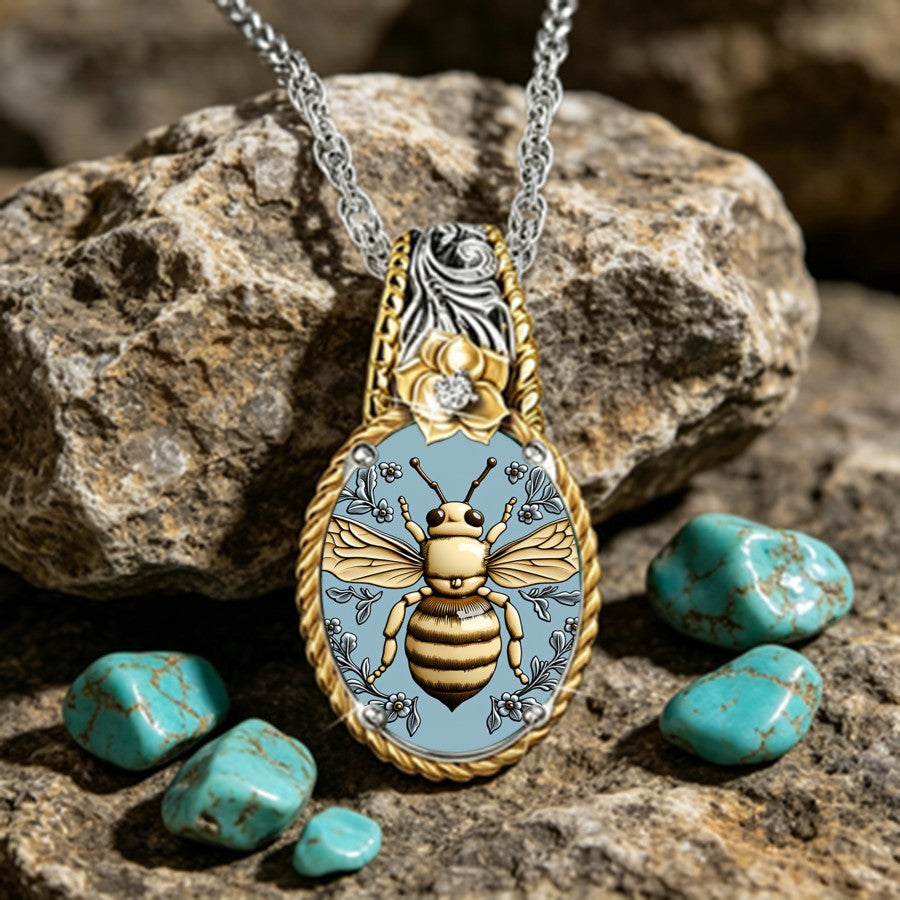 Blue Bee Pendant Necklace