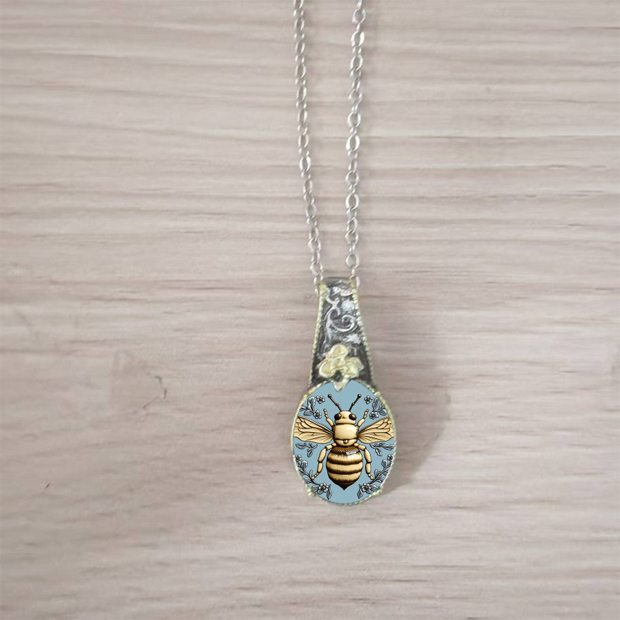 Blue Bee Pendant Necklace