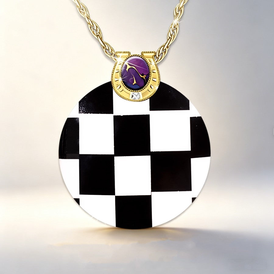 Checkered Round Pendant Necklace