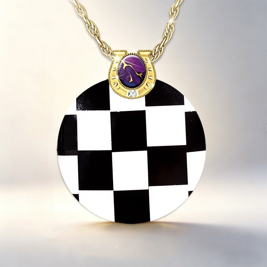 Checkered Round Pendant Necklace